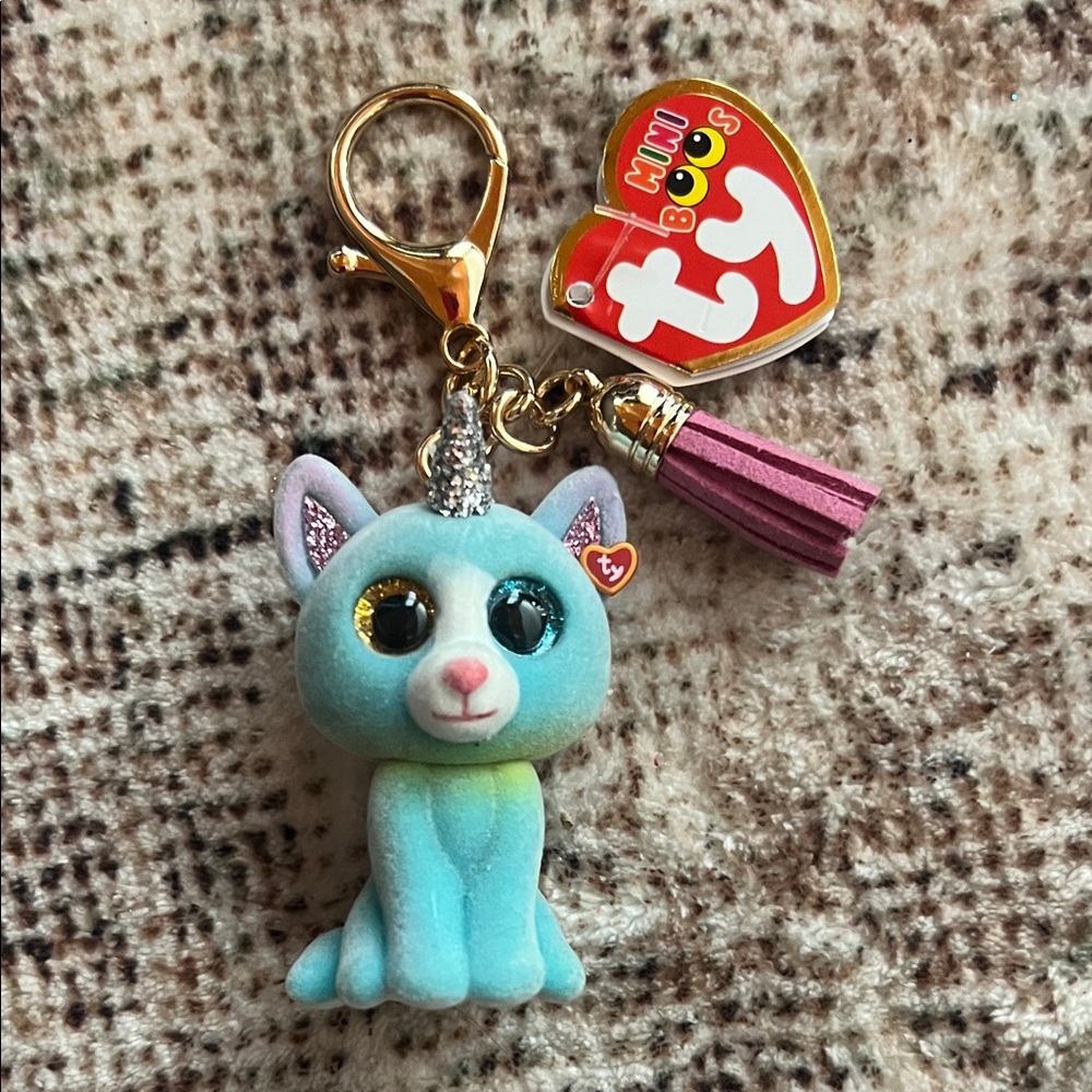 Ty Mini Boos Blue and Silver Cat Keychain